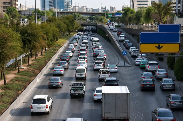 كثافة مرورية على طريق الملك فهد بالرياض
