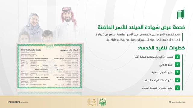 «الأحوال المدنية» توضح تفاصيل عرض شهادة الميلاد للأسر الحاضنة