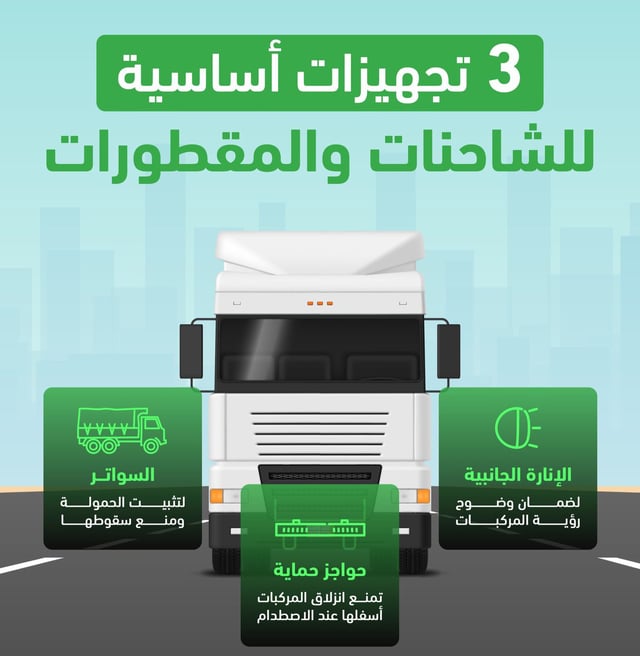 «المرور»: 3 تجهيزات أساسية للشاحنات والمقطورات